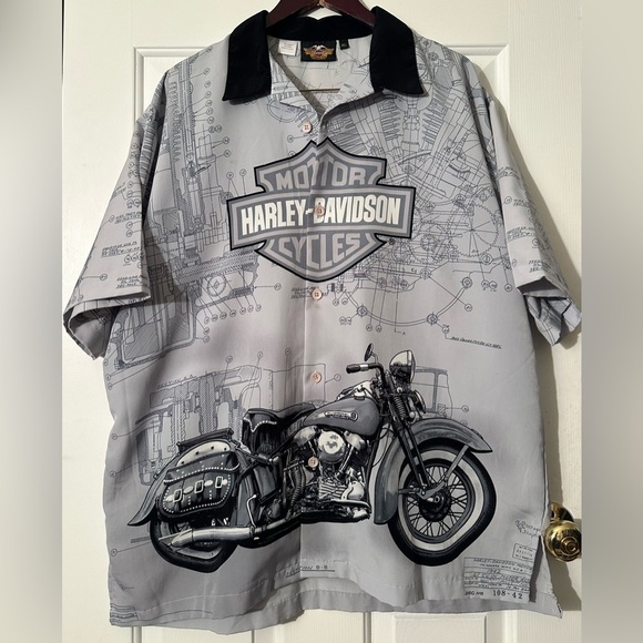 HARLEY DAVIDSON Motor Clothes Men’s Vintage Y2K Button Up Overall Print XL CLEAN - Picture 1 of 11